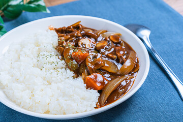 白い皿に盛られたハヤシライス
