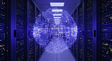 Data Center Globe - Network Infrastructure and Global Connectivity.