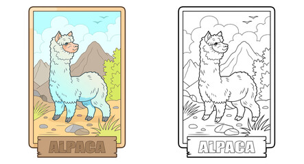 cute alpaca coloring book for children