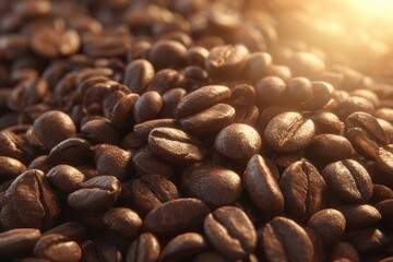 close up for commercial, coffee beans piling up on each other in the sun