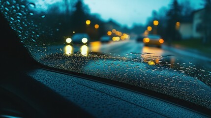 Close-up car window raindrops it appears to be View from inside