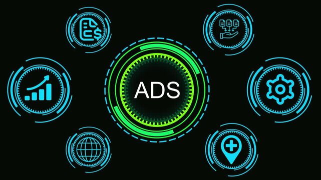 ADS .Programmatic Advertising concept. Business, Technology, Internet and network concept. map background. technology background
