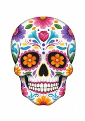 Skull of Calavera: A mesmerizing display of vibrant flowers and intricate design, a colorful and meticulously detailed skull embodies a celebration of life.