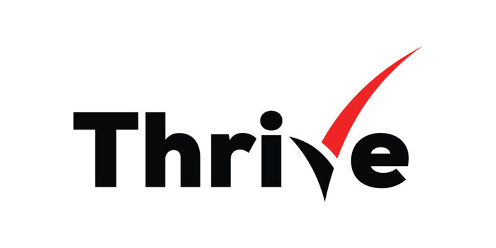 typography text thrive logo design, check graphic icon concept