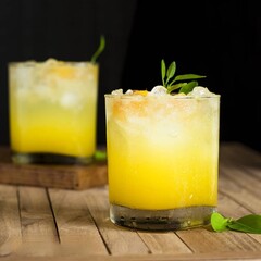 glasses  of lemonade with ice topped with mint leaves