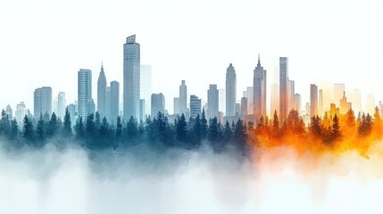 Fototapeta premium Misty cityscape silhouette illustration