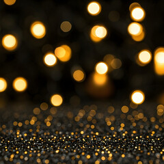 Obraz premium Golden Glitter Bokeh on Black Background Festive Elegant Glamorous