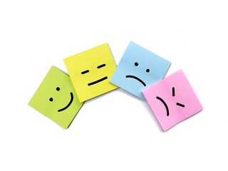 Happy, neutral, and sad emoji on sticky note. mental health concept mood swings, depression, and bipolar disorder