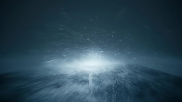 Snow Drifting on Dark Road in Crosswinds