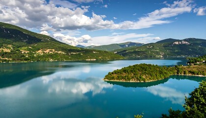 Serene lake nestled in mountains