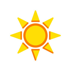 Stylized Yellow Sun with Orange Outline and Rays