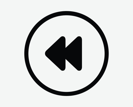 Rewind Video Media Player Icon Double Left Back Arrow Previous Song Playback Audio Music Multimedia Round Circle Button Previously Before Skip Symbol