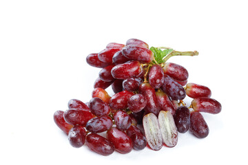 Fresh Red Grapes Cluster with Water Droplets on White Background