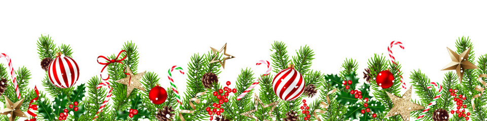 Christmas banner, holiday background, tree decoration border