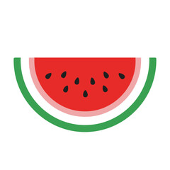 Colorful Watermelon Slice with Black Seeds, Vector Illustration