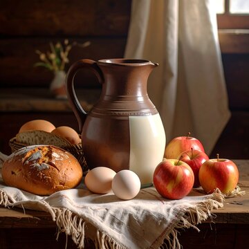 Rustic still life of food