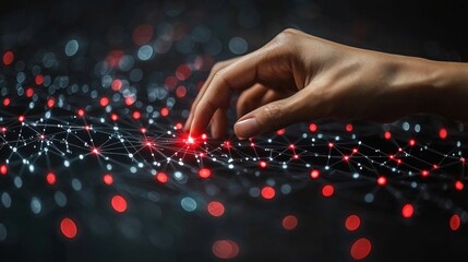Hand interacting with digital network