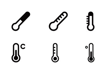 Set of thermometer icons, various styles of temperature measuring devices for weather and health concepts.