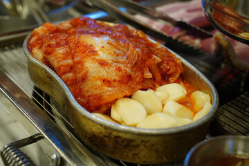 Korean BBQ with Grilled Pork, Kimchi, and Garlic