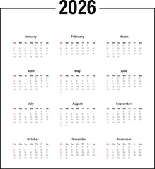 Monthly calendar layout for 2028 year. Diary planner for 2028 year. Week Starts on Sunday.
