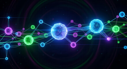 Quantum Entanglement Visualization – Neon Particle Network for Physics, Computing, and Data Transfer Concepts