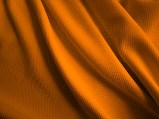 Orange crumpled  fabric background. Wavy cloth texture