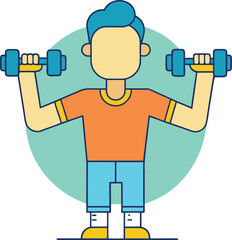 Cartoon man lifting dumbbells for a fitness workout