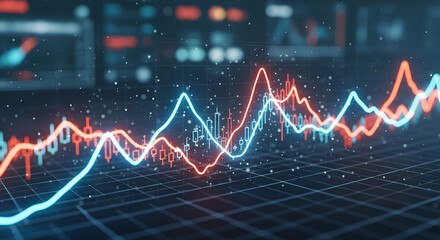 Financial market analysis with stock charts and data trends showing growth and decline in a dynamic trading environment