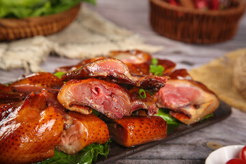 Whole Roasted Duck Sliced with Crispy Skin and Sauce Traditional Chinese Cuisine