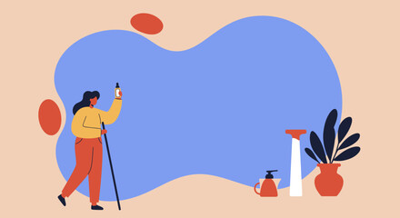 Modern illustration of a woman holding a dropper bottle, symbolizing natural wellness, beauty, and self-care routines. Perfect for lifestyle and health concepts.