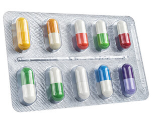 Medicine Capsule Spill from Open Packaging with Detailed Blister Sheet