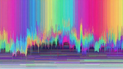 Abstract, vibrant, dripping rainbow glitch art