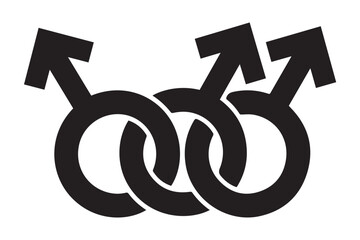 Three intertwined male gender symbols representing a group of men