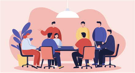 Diverse business team collaborating in a modern office meeting, discussing strategy and working together. Professional teamwork concept.