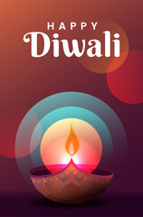 Happy Diwali Poster with Diya Lamp Vector Illustration. Indian festival of lights Design. Suitable for Greeting Card, Banner, Flyer, Template.