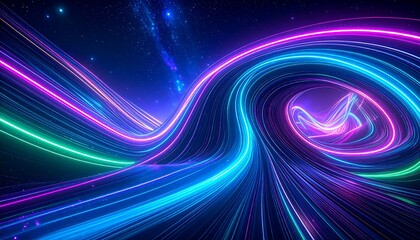Abstract neon swirl in a dark space