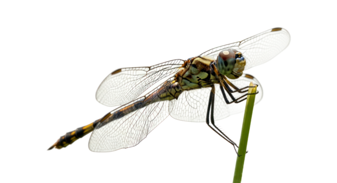Dragonfly perched on stem