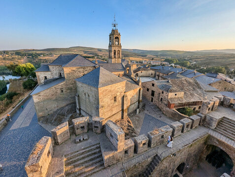 San Cayetano hermitage and Santa Maria del Azogue church seen from the castle, Puebla de Sanabria, Zamora, Spain