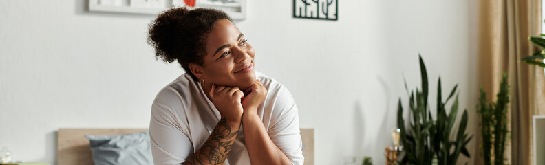 Bright morning begins for a woman in her cozy modern apartment filled with plants