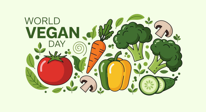 World Vegan Day Banner with Fresh Vegetables and Healthy Eating Concept