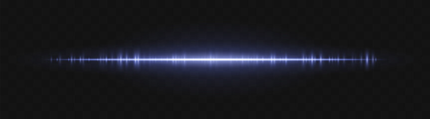 Soundwave. Thin light stripe with soft glow and frequency rhythm on transparent background. Ideal for voice, audio, pulse, signal or waveform interface.