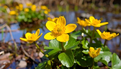 Foto auf Acrylglas Pflegezentrum Yellow flowers by water  © zahraa