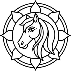 Horse Mandala Outline Vector Illustration