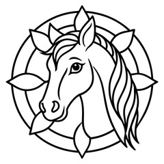 Horse Mandala Outline Vector Illustration