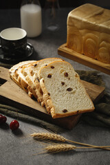 Handmade Cranberry Bread Sliced on Wooden Board Kitchen Scene Closeup
