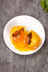 Traditional Chinese Salted Duck Eggs with Golden Yolk Closeup - Sichuan Henan Regional Cuisine Delicacy