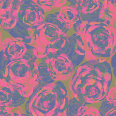 Abstract pastel tones effect flowers in pink blue tones seamless pattern. Home decor, modern interior, beauty package, textile, wallpaper, fabric, bedding, package, outerwear.