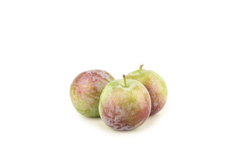 Fresh Sweet Plums with Water Drops on White Background - Healthy Fruit Closeup