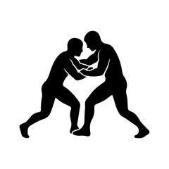 Black silhouette of two wrestlers engaged in a match.