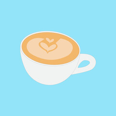 Latte art coffee cup vector illustration on blue background. International Coffee day